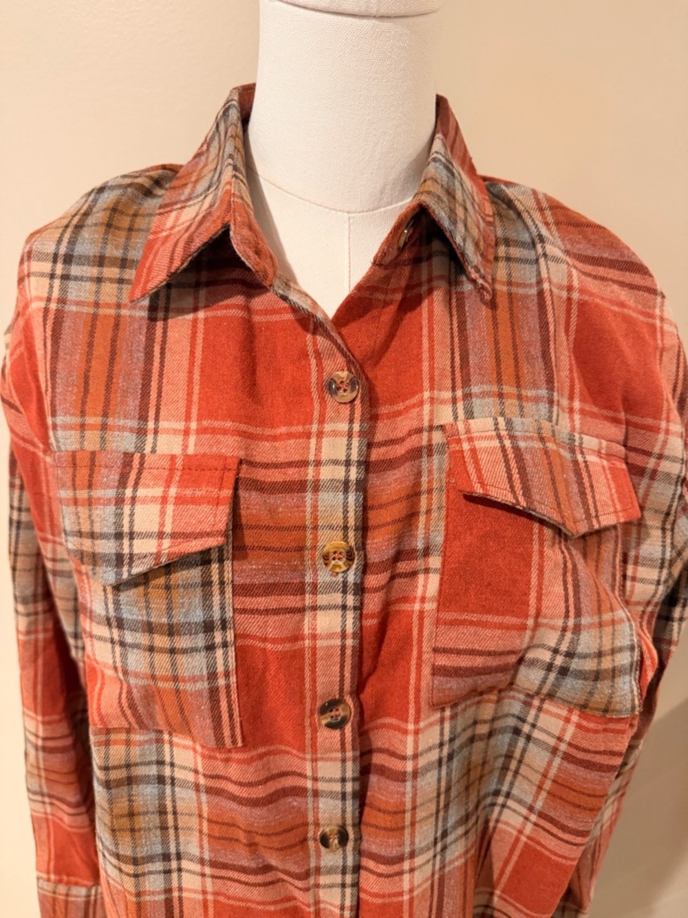 Kohl's Orange Plaid Button-Down Shirt - Picture 3 of 7